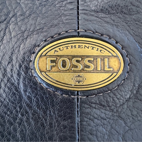 FOSSIL EXPLORER Foldover BLACK Leather Crossbody Messenger Shoulder Bag Tote - Picture 5 of 11